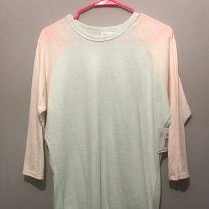 NWT Lularoe Randy Baseball Tee pink/mint, L